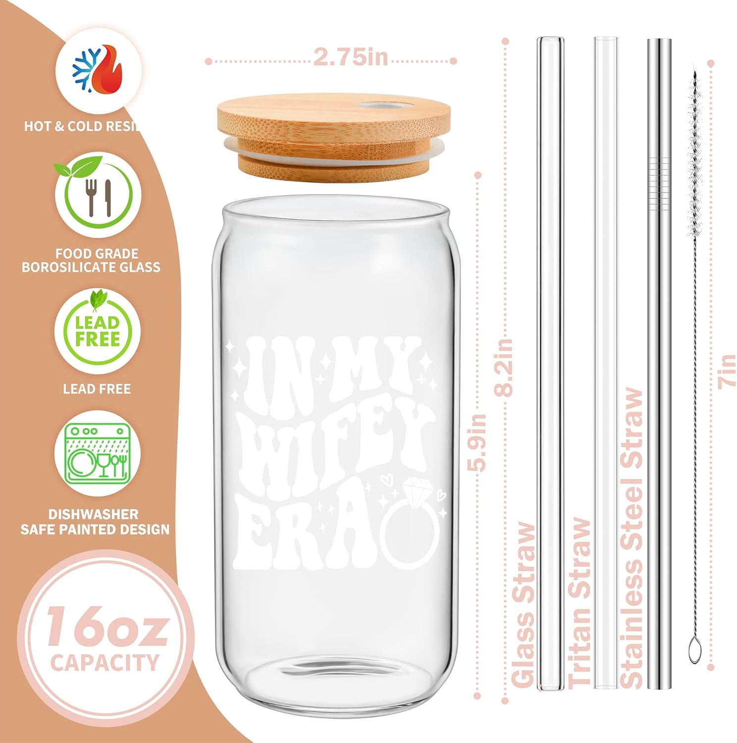 Bridal Shower Gift – Cute Cool Wedding Day Idea for Bride to Be, Future Mrs, Bachelorette – In My Wifey Era Glass Cup Tumbler