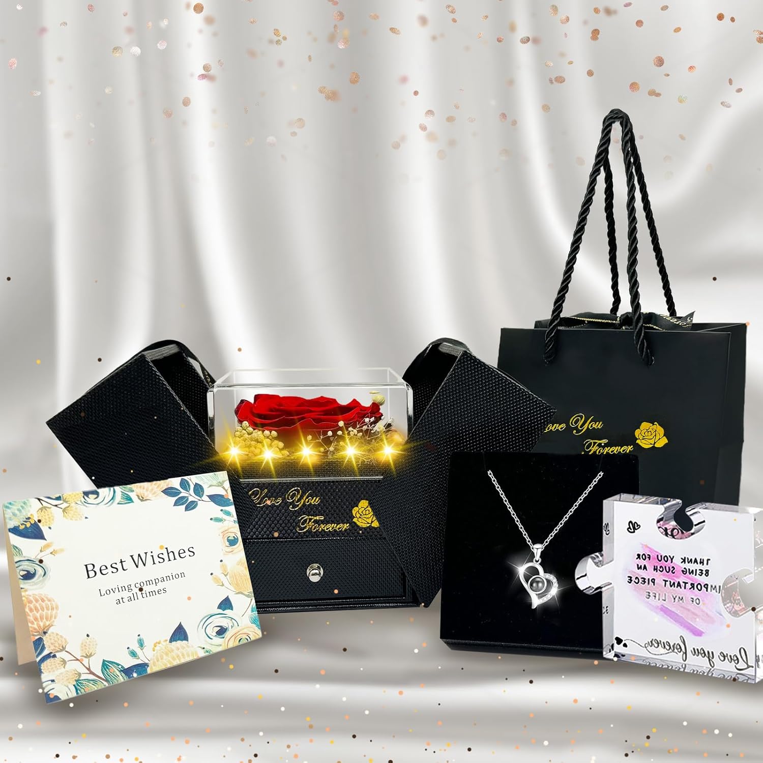 Preserved Real Rose-Eternal Flowers Rose Mothers Day for Mom Women Her Wife Girlfriend on Birthday Valentines with I Love You Necklace 100 Languages Romantic Gift