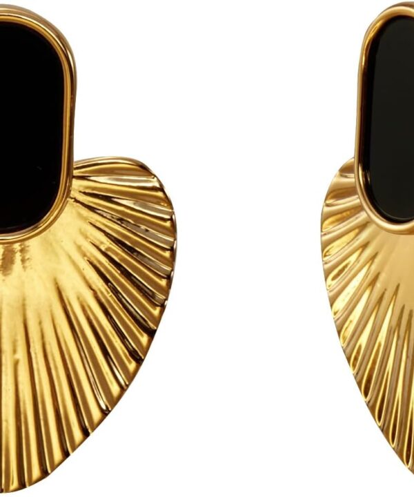 Black/White/Red/Green/Pink/Beige gold earrings for women-24K Gold Plated Heart Statement Earrings | Fashion Vintage Chunky Gold Drop Earrings | Trendy Prom Wedding Beach Dangle Earrings.