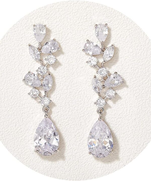 SWEEETV Bridal Wedding Earrings for Brides Bridesmaides-Marquise Teardrop Earrings for Women, Cubic Zirconia Drop and Dangle Earrings for Prom or Pageant,Jewelry