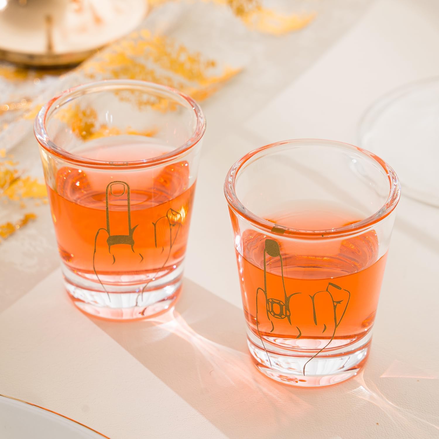 Bride and Groom Glasses 2 Pieces Ring Finger Wedding Funny Bride Wine Glass 2 oz Mr and Mrs Engagement Gifts Stemless for Newlyweds Couples(Classic,1.93 Inch)