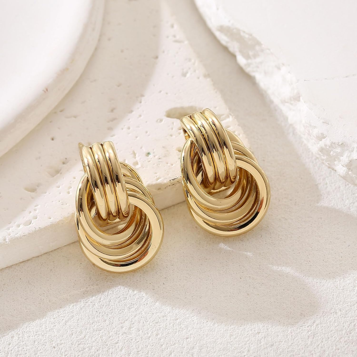 14K Gold Plated Knot Earrings for Women Gold Silver Earrings Heart Link Drop Dangle Earring Chunky Golden Knotted Statement Jewelry
