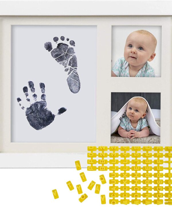 Baby Ink Hand and Footprint Kit – Handprint Picture Frame for Newborns (Safe Clean-Touch Ink Pad for Prints) – Best New Mom and Shower Gift – Foot Impression Photo Keepsake for Girls & Boys – (White)