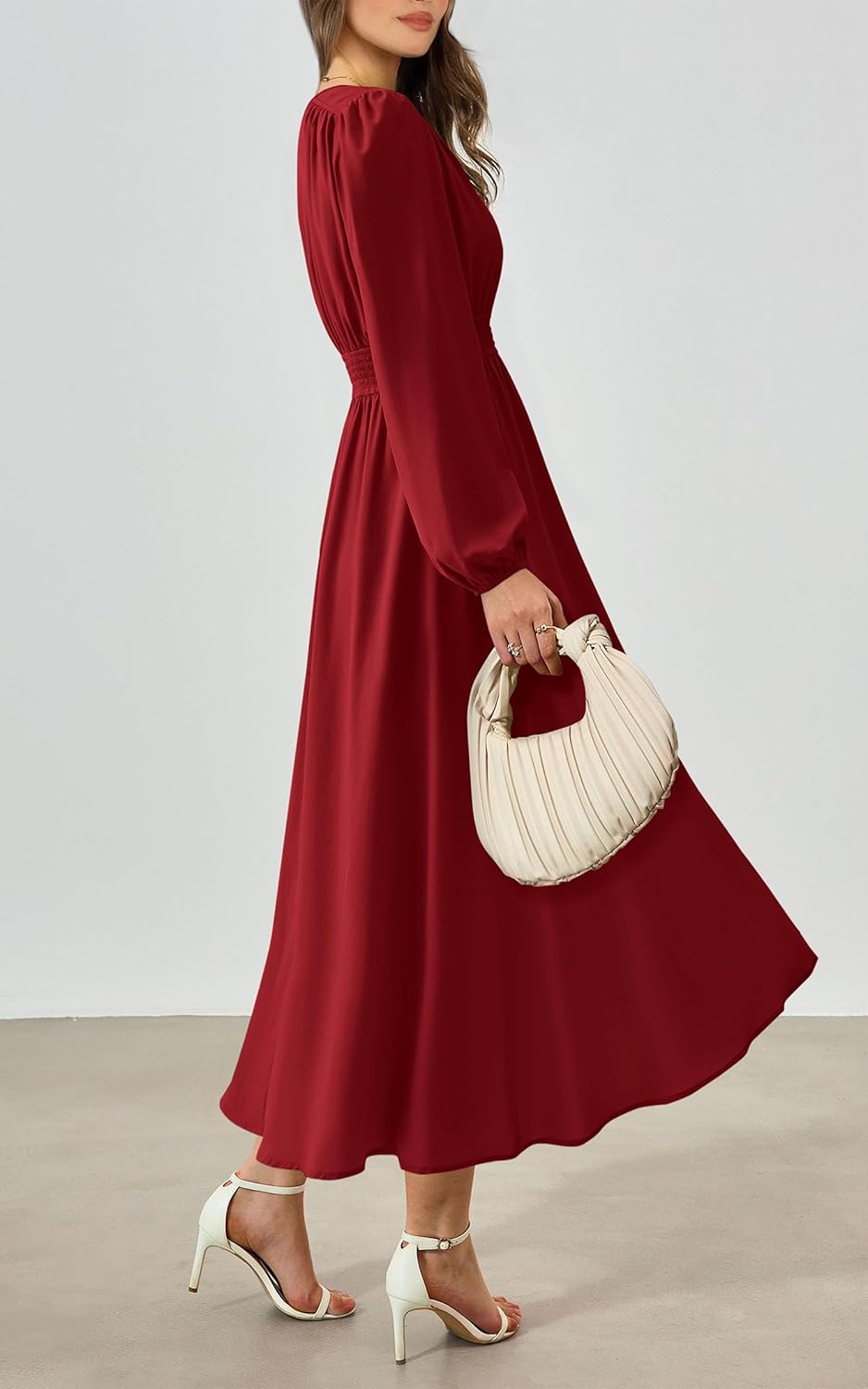 PRETTYGARDEN Womens Long Sleeve Maxi Dress 2025 Fall Trendy Elegant V Neck Flowy Wedding Guest Holiday Formal Long Dresses