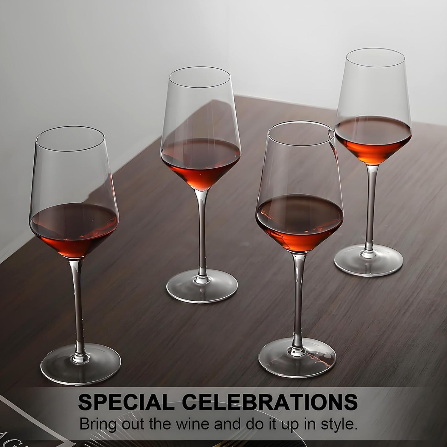 Hand Blown Red Wine Glasses Set of 4 Premium Crystal Wine Glasses With Long Stem 14 oz Daily Use, Unique Wedding Anniversary or Birthday Gift Ideal for Restaurants, Home Bar