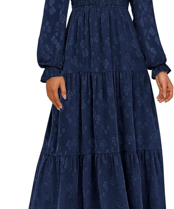 PRETTYGARDEN Fall Wedding Guest Dresses for Women 2025 Floral Long Sleeve Smocked Tiered Elegant Long Flowy Boho Dress