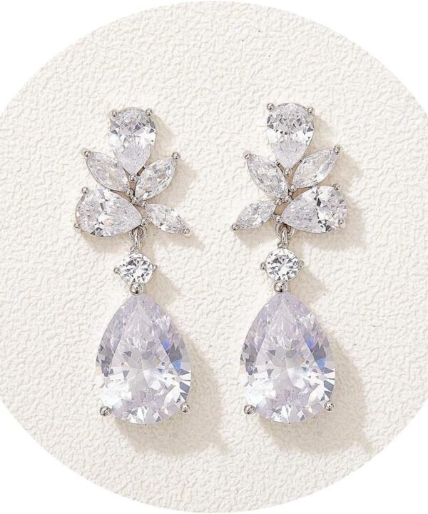 SWEETV Elegant Bridal Wedding Earrings for Brides, Bridesmaids, Cubic Zirconia Teardrop Dangle Earrings for Women Formal Jewelry