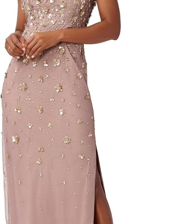 Adrianna Papell Womens One Shoulder Beaded Dress