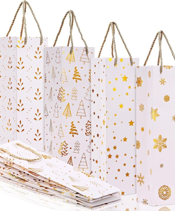 Tenceur 40 Pcs Bulk Wine Gift Bags with Handles - Gold Foil Champagne Bottle Bags for Christmas, Birthday, Wedding, Thanksgiving Parties - 13.58 x 3.74 x 3.54 Inch