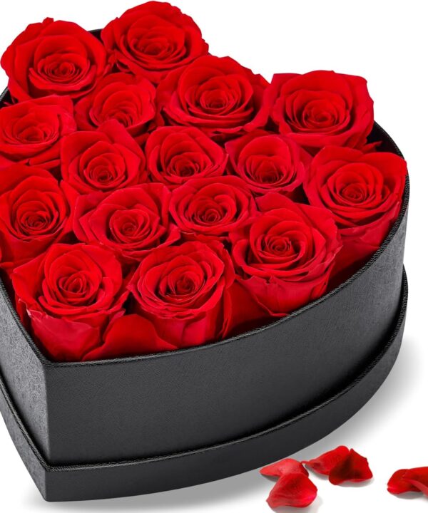16 Preserved Roses in Heart-Shaped Box - Eternal Love Gift, Long-Lasting Roses for Her - Forever Flowers - Ideal for Valentine's Day, Anniversaries, Mother's Day - Elegant Display Box