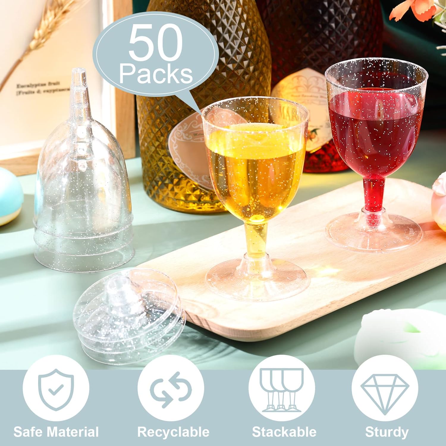 50 Pack Disposable Plastic Wine Glasses 5.7 oz Clear Plastic Wine Glasses for Parties Clear Goblets Cocktail Cups with Stem for Weddings Birthday Picnics Parties