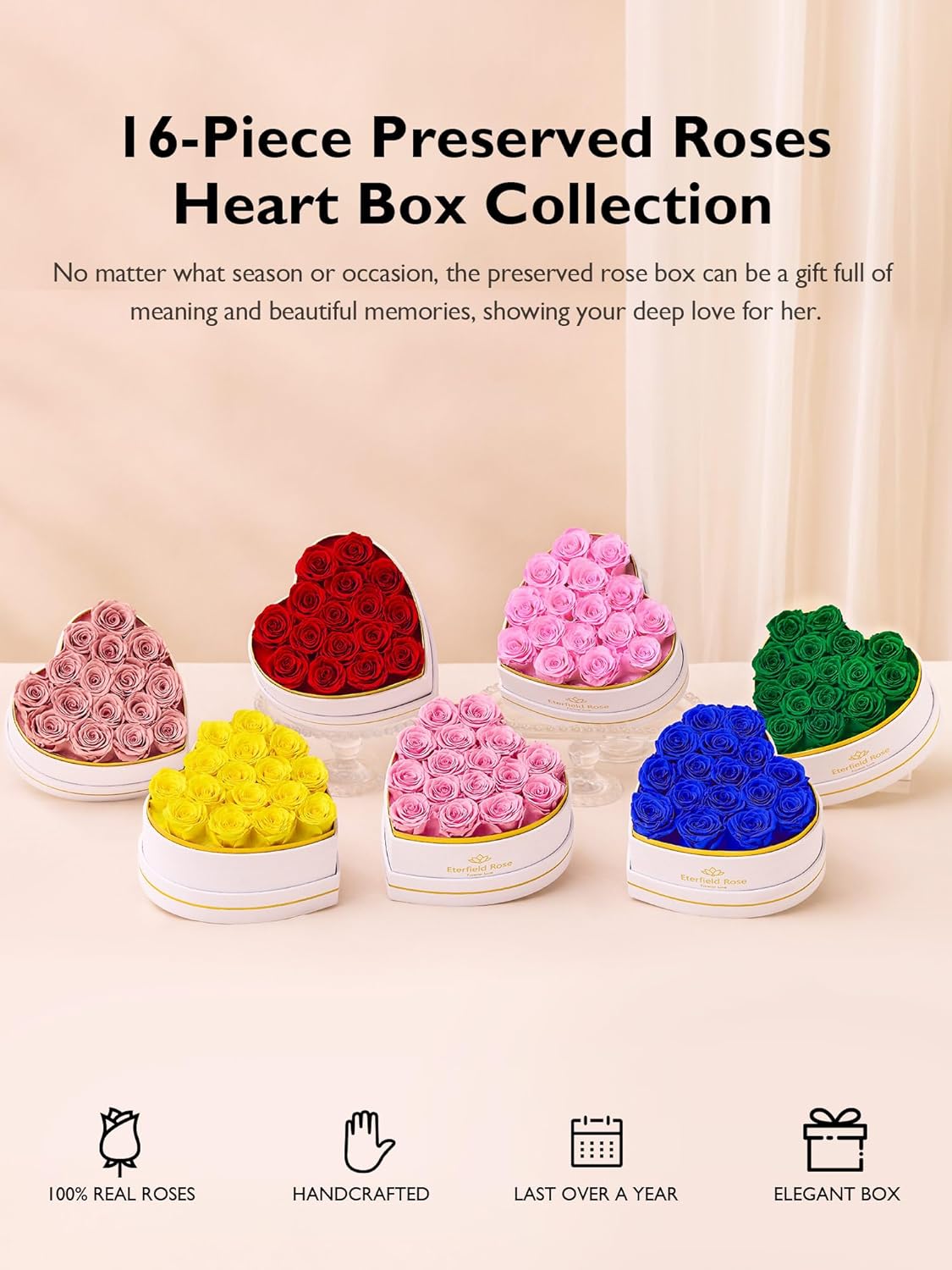 Eterfield Forever Flowers in Heart Shape Box, Preserved Roses That Last a Year Preserved Flowers Birthday Gifts for Her Mom Women Wife Anniversary Valentines Day Mothers Day (16 Roses, Yellow)