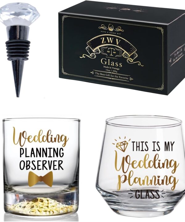 Engagement Gifts for Couples Newly Engaged, This is My Wedding Planning Stemless Wine & Whiskey Glass Gift Set 15oz, Wedding Planner for Bride, Wedding Shower Gift for Couples for Mr Mrs-11