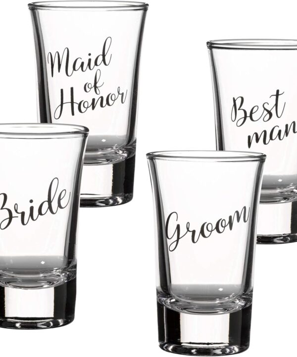 Lillian Rose Bride, Groom, Maid of Honor, and Best Man Shot Glass Set