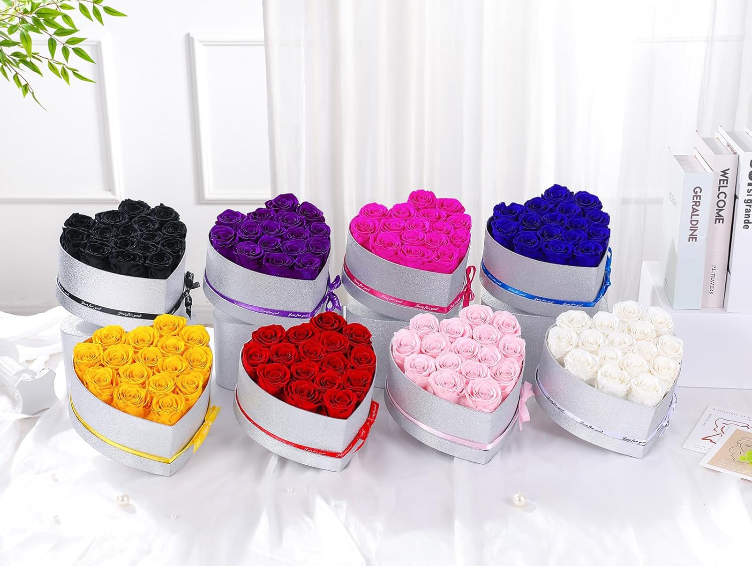 for Mom,Forever Flowers for Delivery, 16 White Preserved Rose in Heart Shaped Box, Eteranl Rose on Anniversary Birthday Gifts for Women, Mother, Wife, Girlfriend,