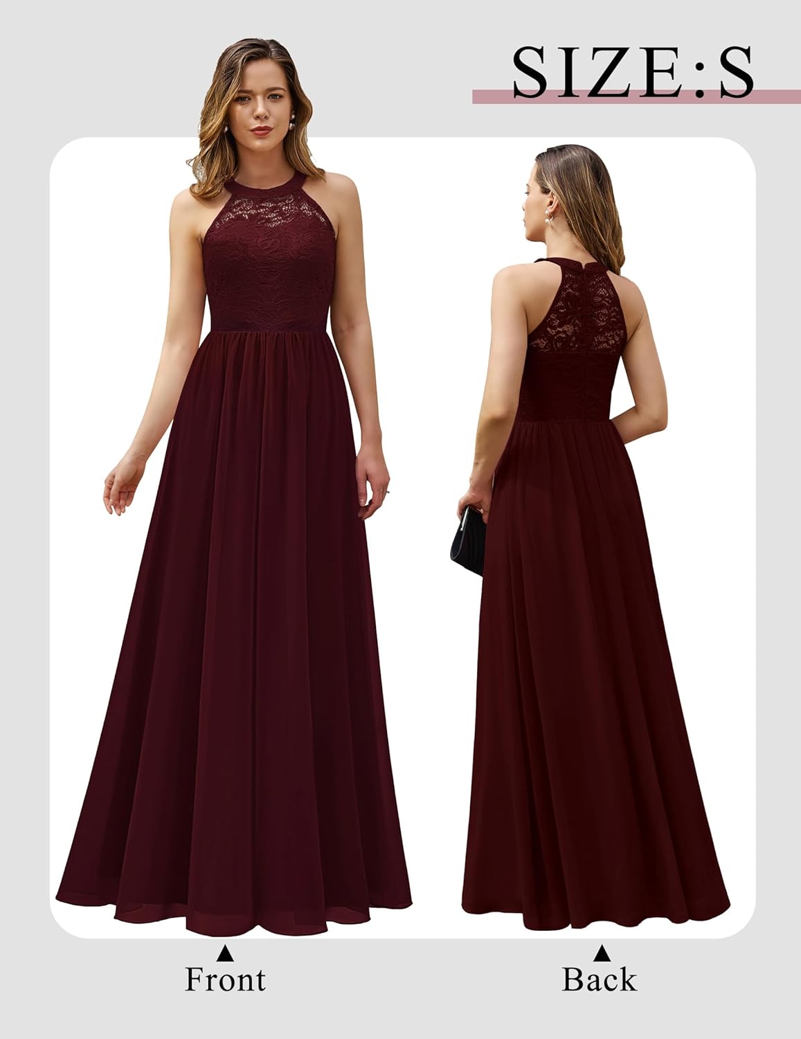 Wedtrend Womens Formal Dress, Halter Long Prom Dress Floral Lace Bridesmaid Dresses