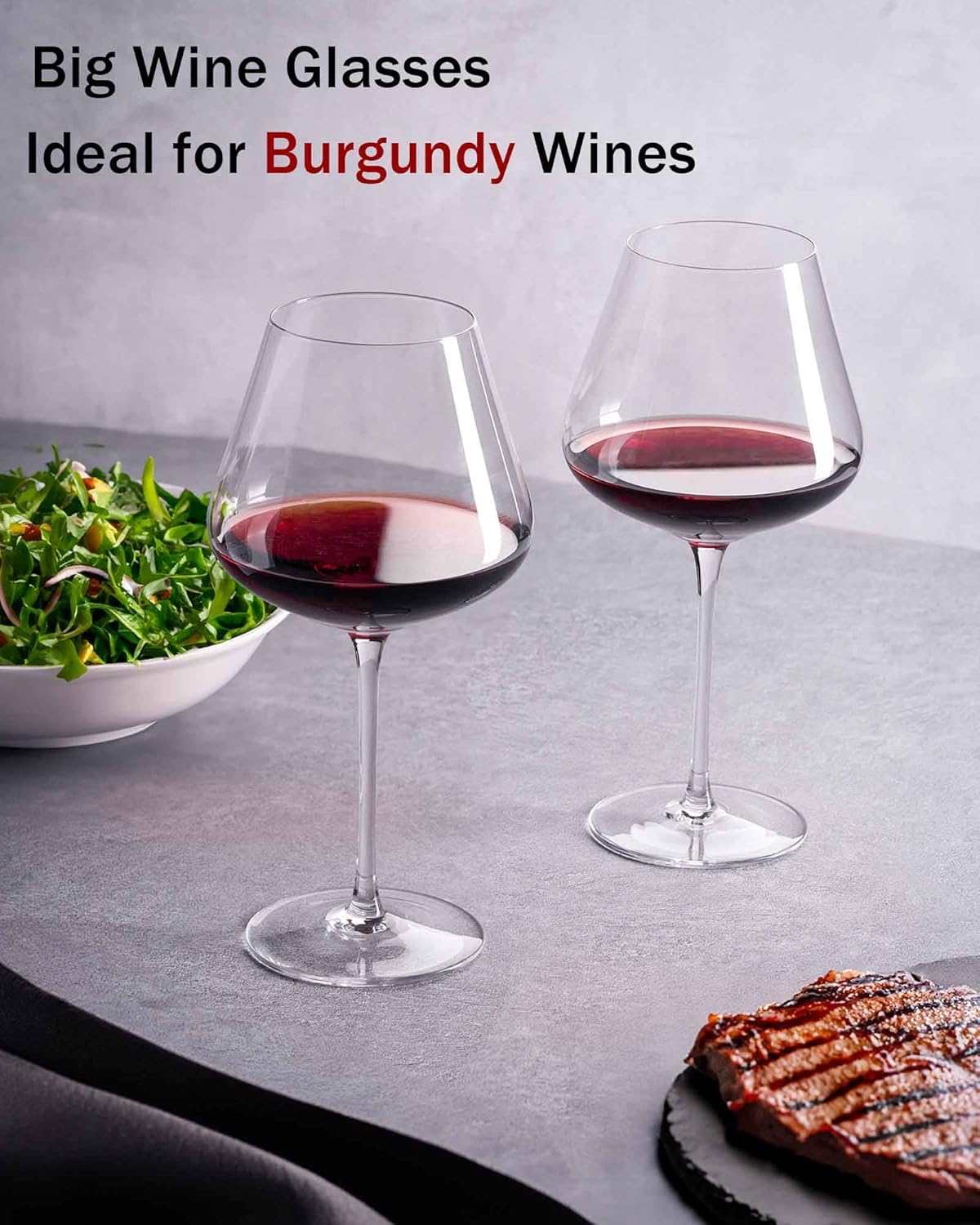 JBHO Hand Blown Italian Style Crystal Burgundy Wine Glasses – Lead-Free Premium Crystal Clear Glass – Set of 2-21 Ounce – Gift-Box for any Occasion