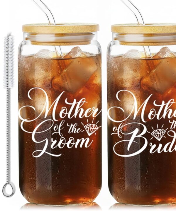 2Pcs Mother of the Bride and Groom Glasses Iced Coffee Cups with Lids and Straws Gifts,Wedding Proposal Gift for Mother,Wedding Present for Mom From Son,Daughter -68