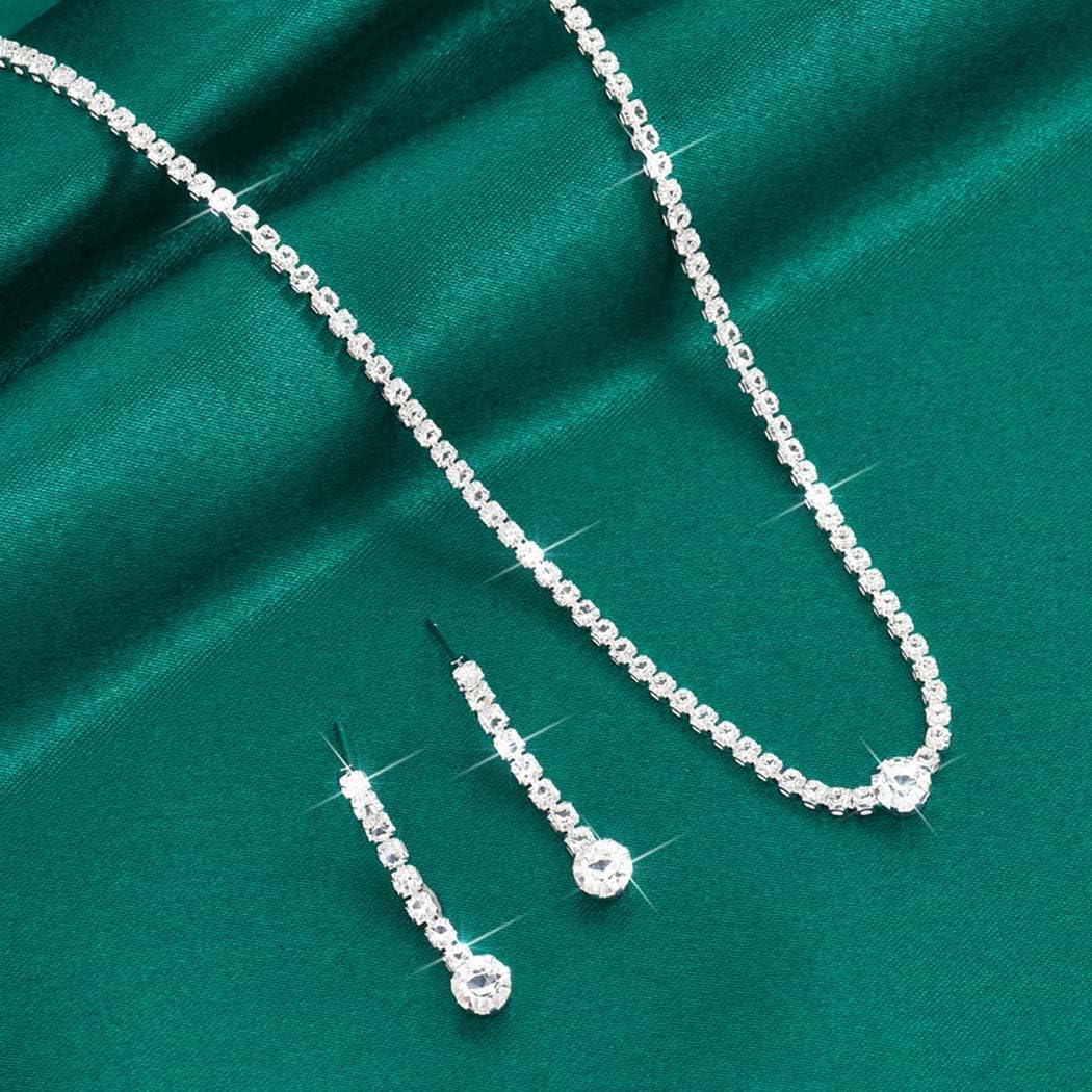 Unicra Silver Bridal Wedding Jewelry Set Rhinestone Necklace Earrings Sets Crystal Formal Costume Jewelry for Women and Brides