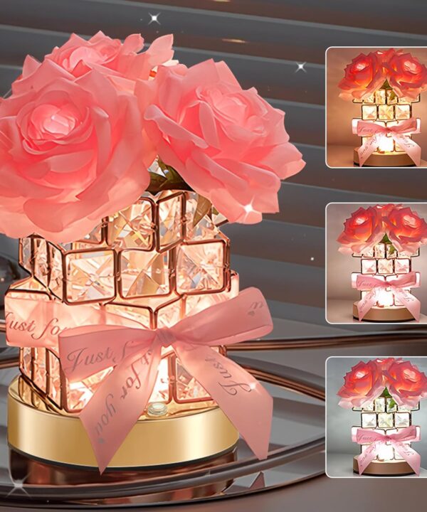 ONXE Birthday Christmas Gifts for Women Girlfriend Wife Mom, Rechargeable Cordless Touch Crystal Rose Table Lamp,3 Color Dimming Forever Flowers Night Light, Anniversary Valentines Rose Gift for Her