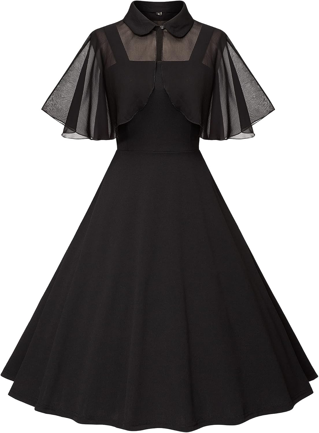 1950s Dresses for Women Vintage Goth Swing Cocktail Dress with Pockets and Chiffon Shawl