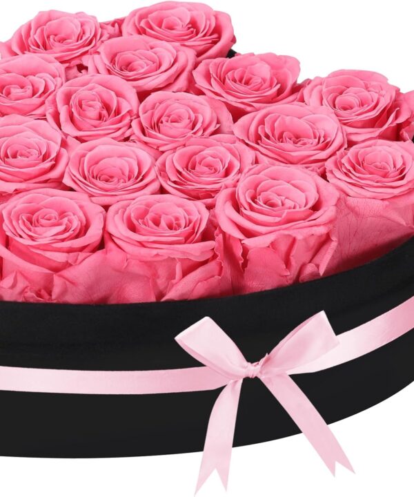 Luxury Forever Real Roses in Suede Heart-Shaped Box,16 Preserved Roses Valentines's Day, Forever Flowers for Women,Preserved Flowers Gifts for Delivery Prime Birthday, Mother's Day (Pink)