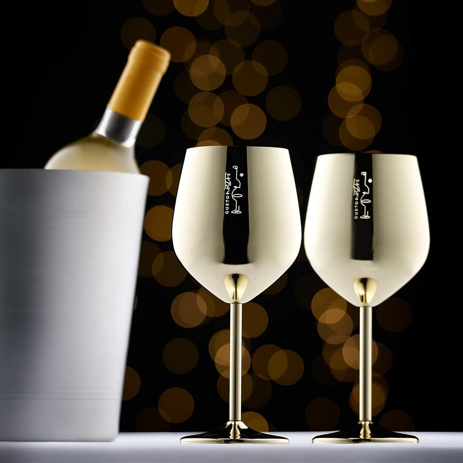 Gusto Nostro Stainless Steel Wine Glass – 18 oz Unbreakable Gold Wine Glasses for Travel, Camping and Pool – Fancy, Unique and Cute Portable Metal Wine Glass for Outdoor Events, Picnics (Set of 2)