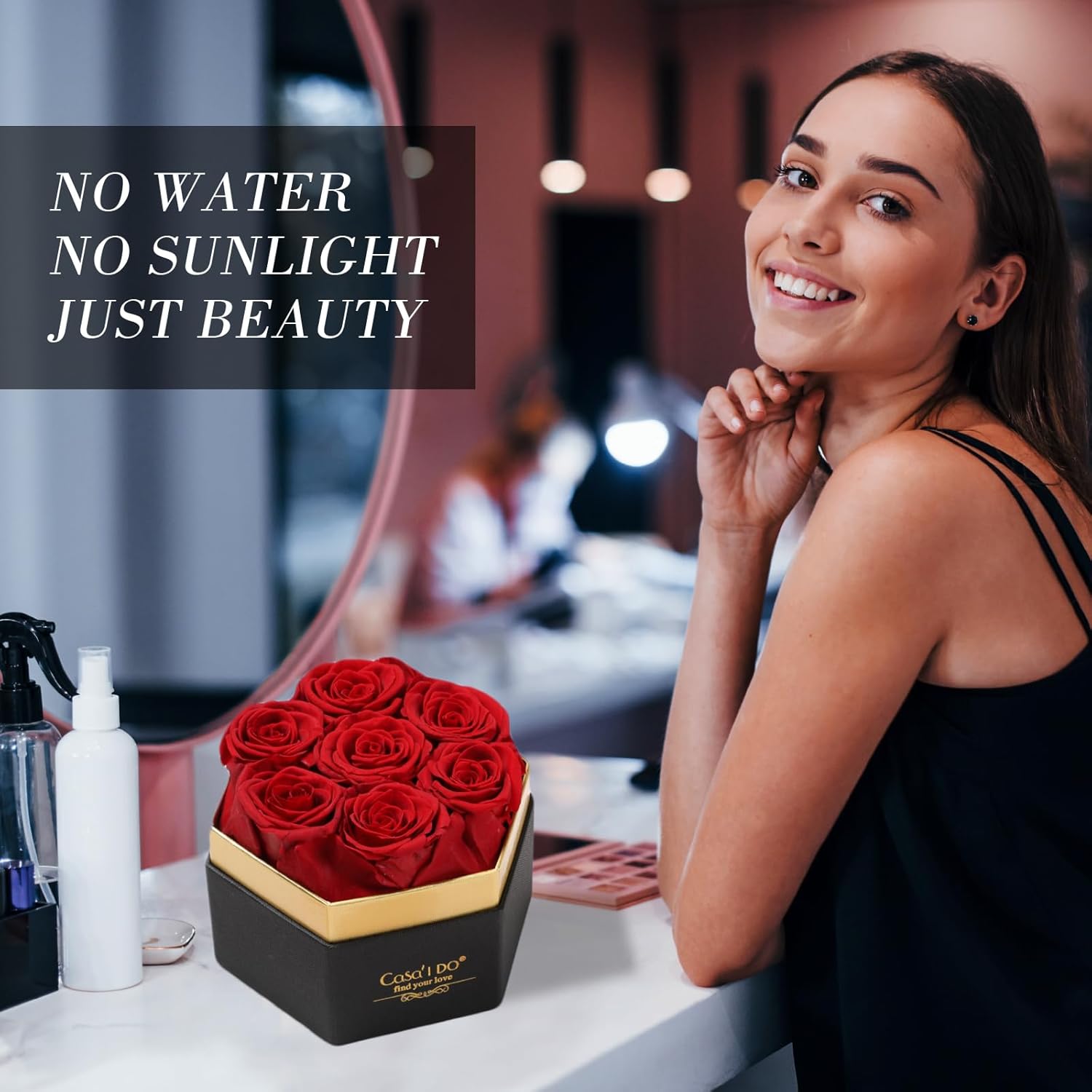 Preserved Roses Flowers for Delivery 7 Pcs, Forever Flores in a Box with Necklace, Eternal Rose Anniversary Birthday Gifts for Women Mom Wife Girlfriend, Rosas for Valentines Christmas, Red