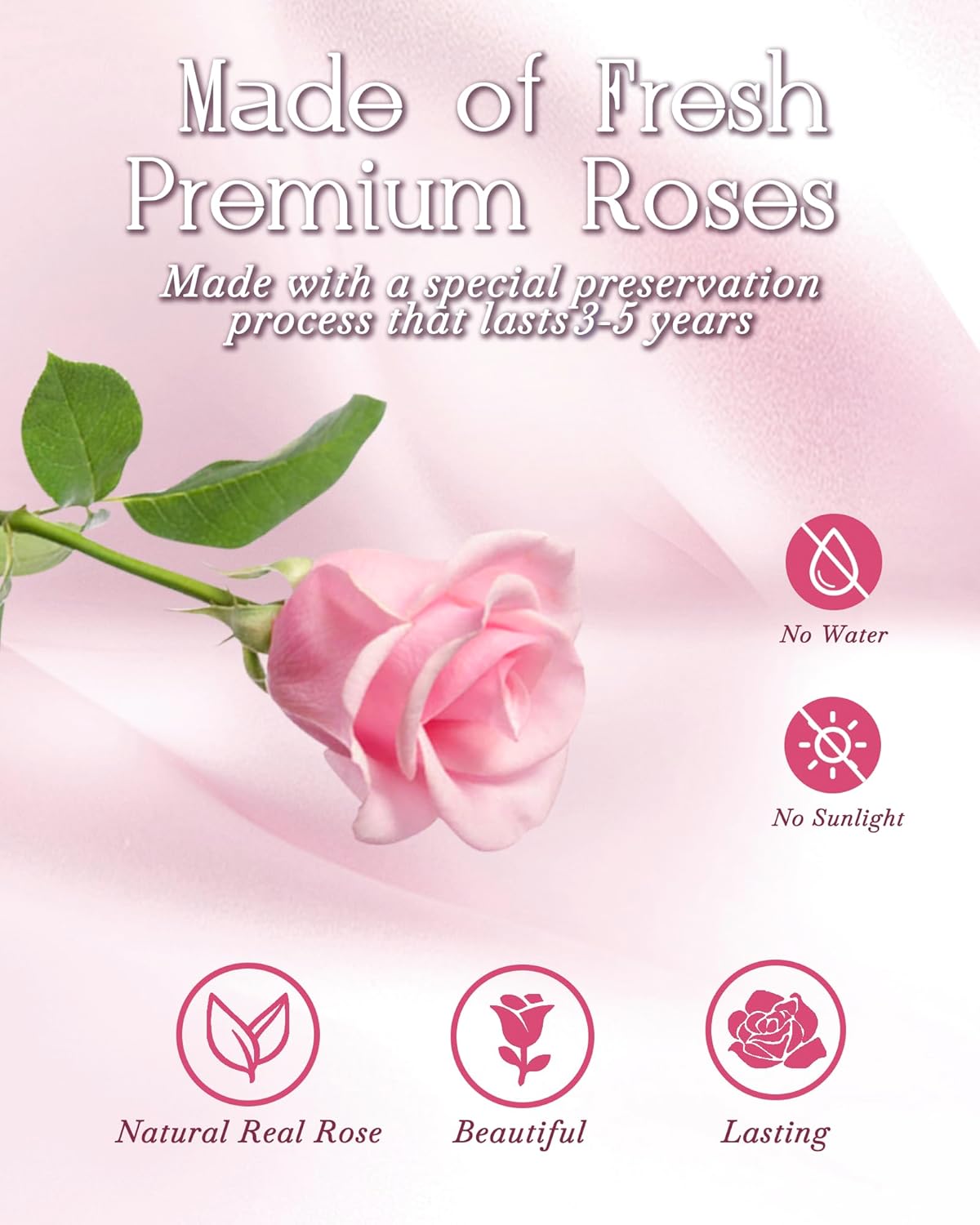 HVY Preserved Flowers Gifts for Her,Preserved Rose Bouquet in Glass Dome,Forever Flowers Fresh Bouquet Present for Women Mothers Day Birthday Gifts for Mom Wife Grandma,Pink Real Rose