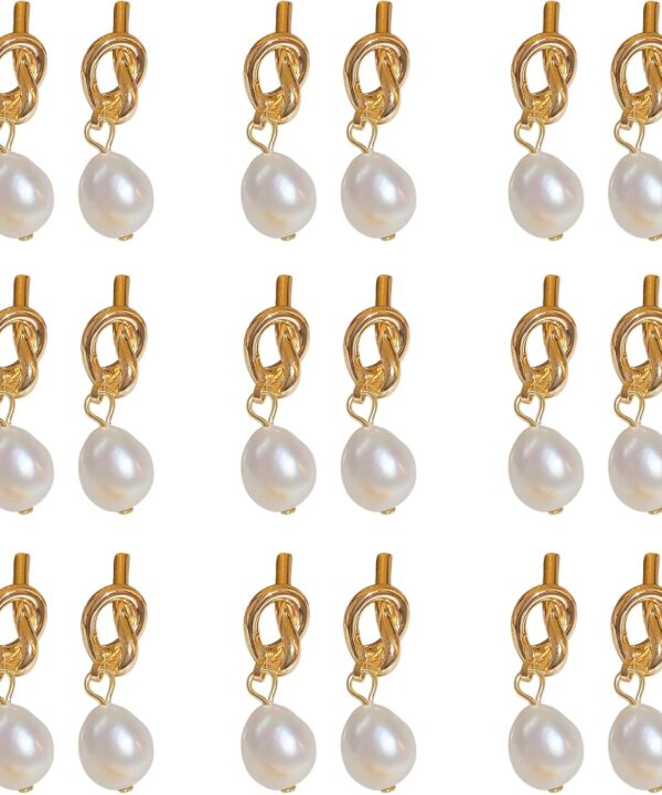 9Pcs Bridesmaid Earrings Bridesmaid Proposal Pearl Knot Earrings Statement White Pearl Dangle Earrings for Wedding Party Birthday Prom
