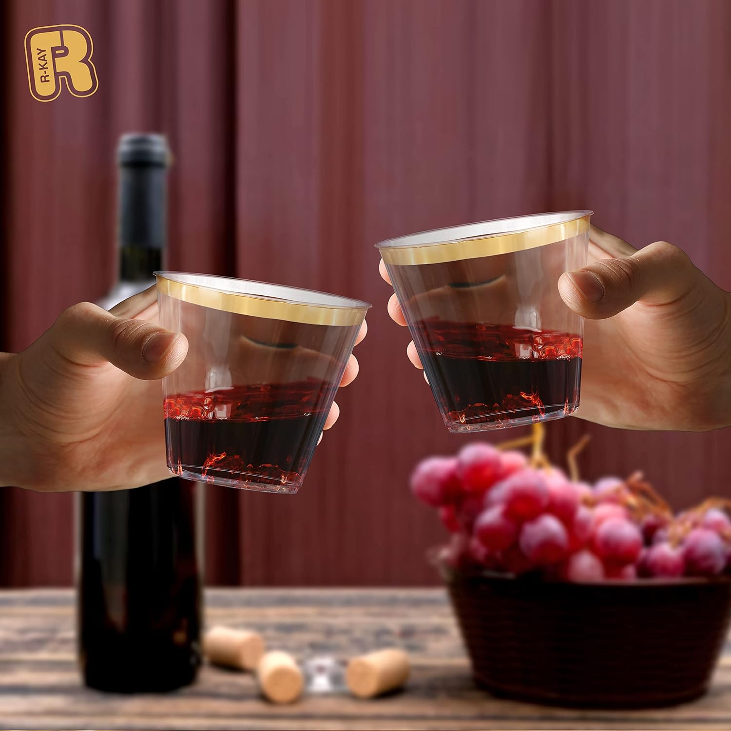 R-kay 100 Pack Gold Plastic Cups For Party – Plastic Cups 9 oz – Party Cups Disposable – Premium Heavy Duty Gold Cups – Disposable Wine Glasses For Wedding – Plastic Wine Glasses/Disposable Cups