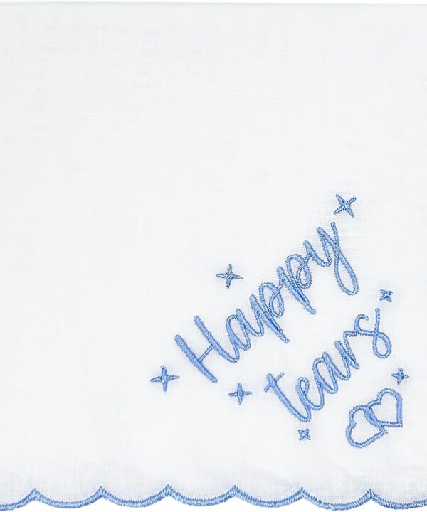 Lamyba Bride Gifts – Something Blue Gift for Bride, Wedding Handkerchief for bride Embroidered Happy Tears Keepsake Handkerchief, Bridal Shower Accessory (Blue/White)