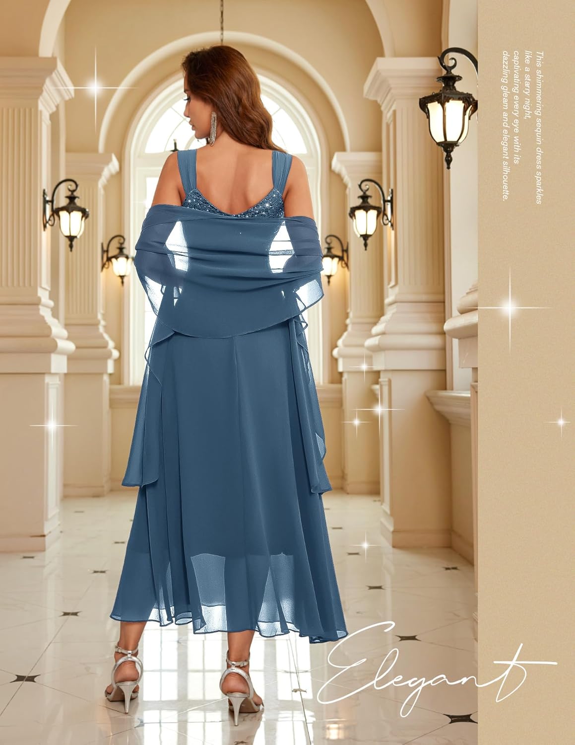 BeryLove Formal Wedding Guest Sequin Cocktail Evening Mother of The Bride Dress