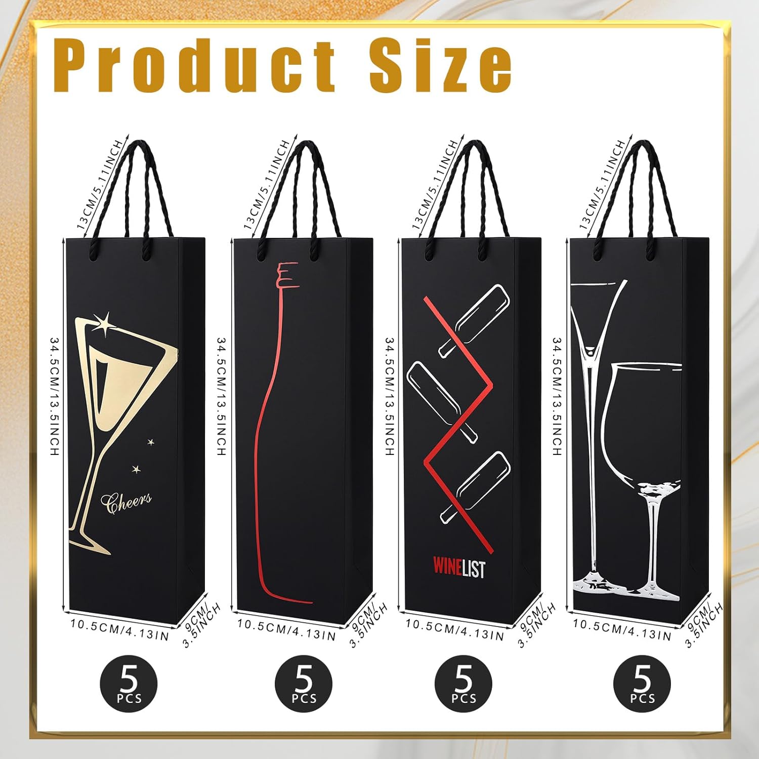 Ovveroche 20 Pack Wine Gift Bags with Handles, Reusable Wine Bottle Gift Bags for Liquor Champagne, Metallic Foil Designs for Christmas Thanksgiving Halloween Holiday Birthday Party