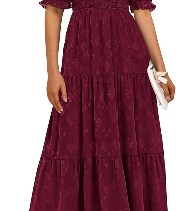 PRETTYGARDEN Women's 2025 Summer Casual Midi Dresses Square Neck Short Sleeve Smocked A Line Floral Flowy Elegant Boho Dress