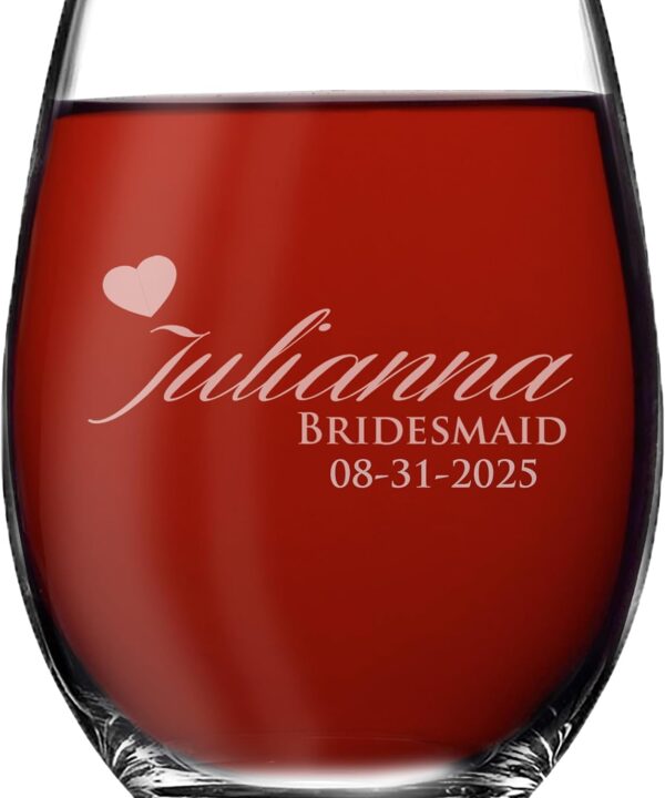 Monogrammed Stemless Wine Glass - Personalized Engraved Bridesmaid Maid of Honor Wedding Party Gift