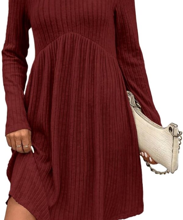 OFEEFAN Long Sleeve Dress for Women Crew Neck Empire Waist Tunic Dress with Pockets