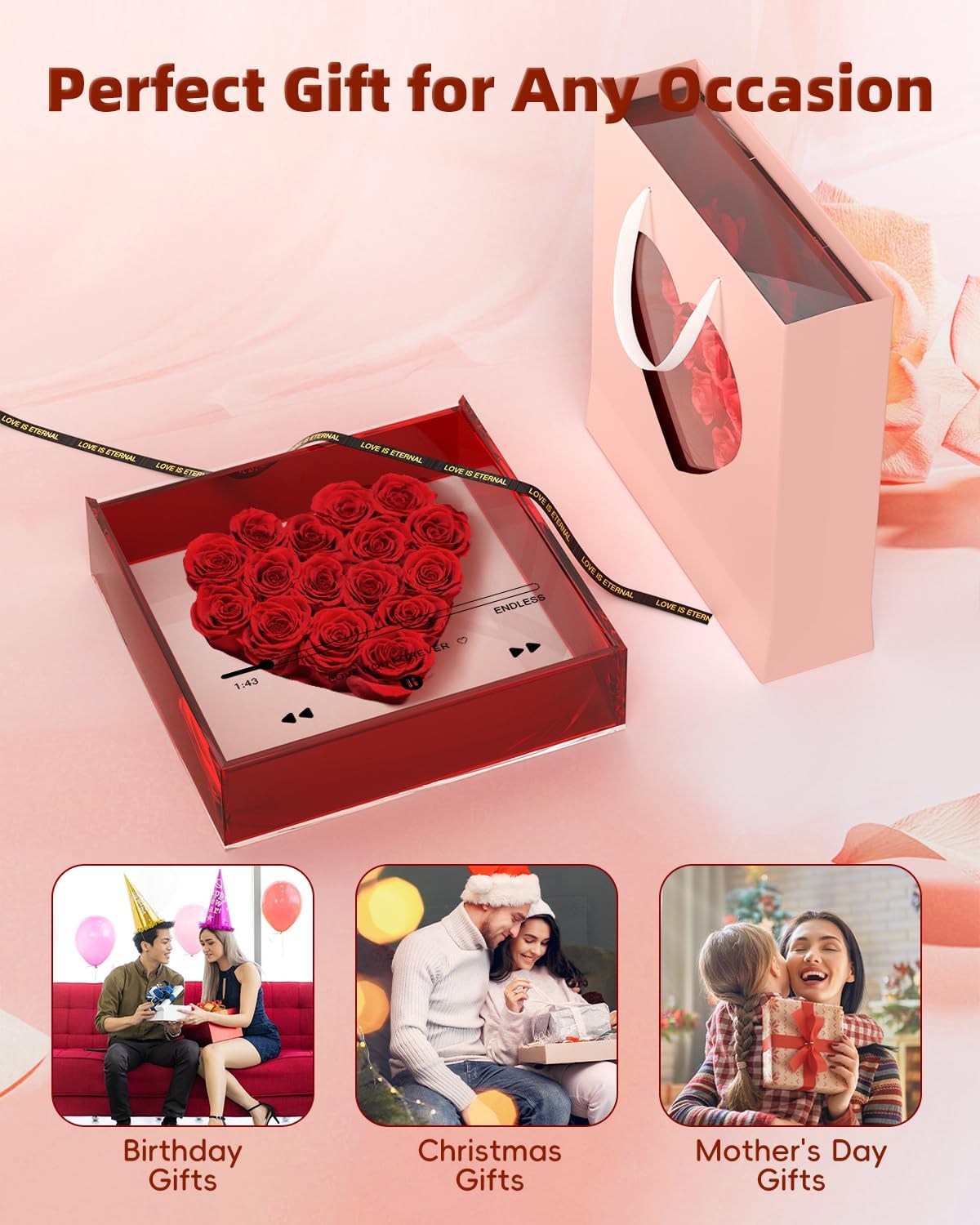 Preserved Roses for Mothers Day, Handmade Forever Flowers Box for Mom, Unique Flower Gifts for Girlfriend Wife, Wedding Anniversary Presents for Her, Birthday Gifts for Mom Grandma (Red)