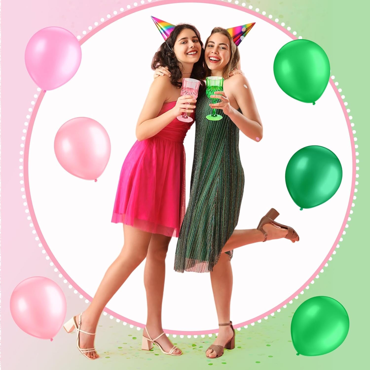 LemonRoad 12 Pcs Pink and Green Plastic Wine Glasses Christmas Party Vintage Plastic Goblets Drinking Glasses for Wedding Reception Bridal Showers Grand Event Party Supplies