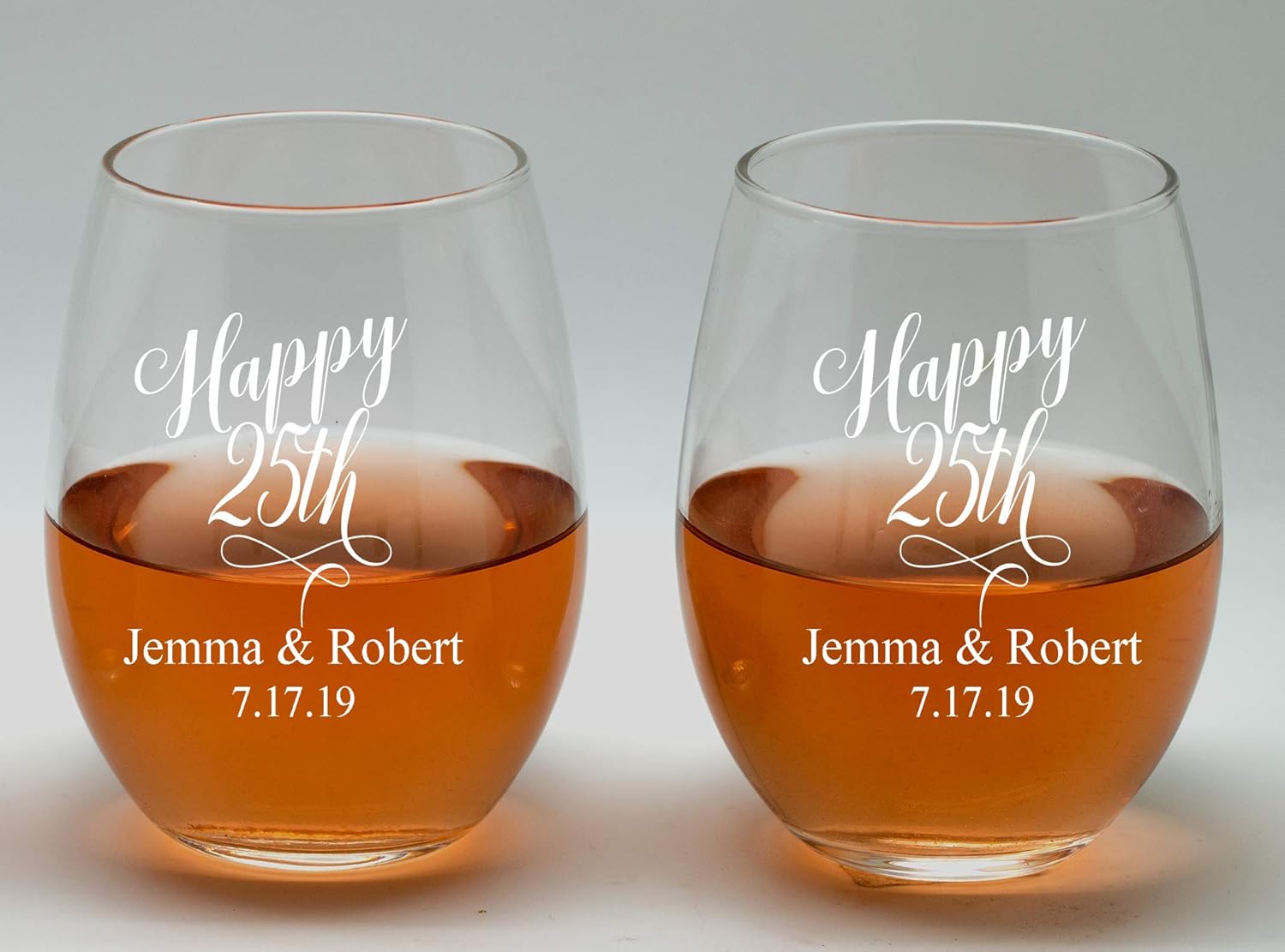 25th Anniversary Couple wine glasses, 20oz Etched Stemless Wine Glasses for Couples, Perfect Engagement Glasses,Bridal shower Gift