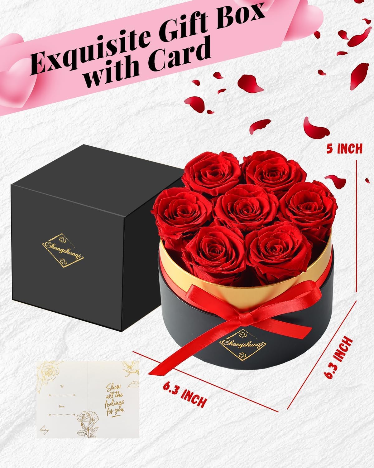 Forever Flowers Preserved Roses in a Box – 7 Preserved Flowers in a Box Last 2-3 Years, Rose Forever Birthday Flower Gifts for Women Her Wife Anniversary Mothers Rose Gift for Her