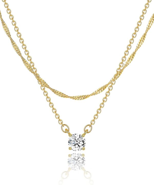 Tewiky Dainty 14k Gold Plated/Silver Cubic Zirconia Necklaces for Women, Simple CZ Jewelry Necklaces Trendy Gifts