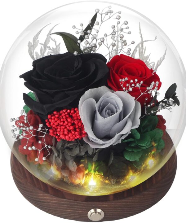 Forever Rose Birthday Gifts for Women, Eternal Flowers for Delivery Prime, Preserved Black Rose Flowers in Glass Dome for Mom Grandma Wife Girlfriend