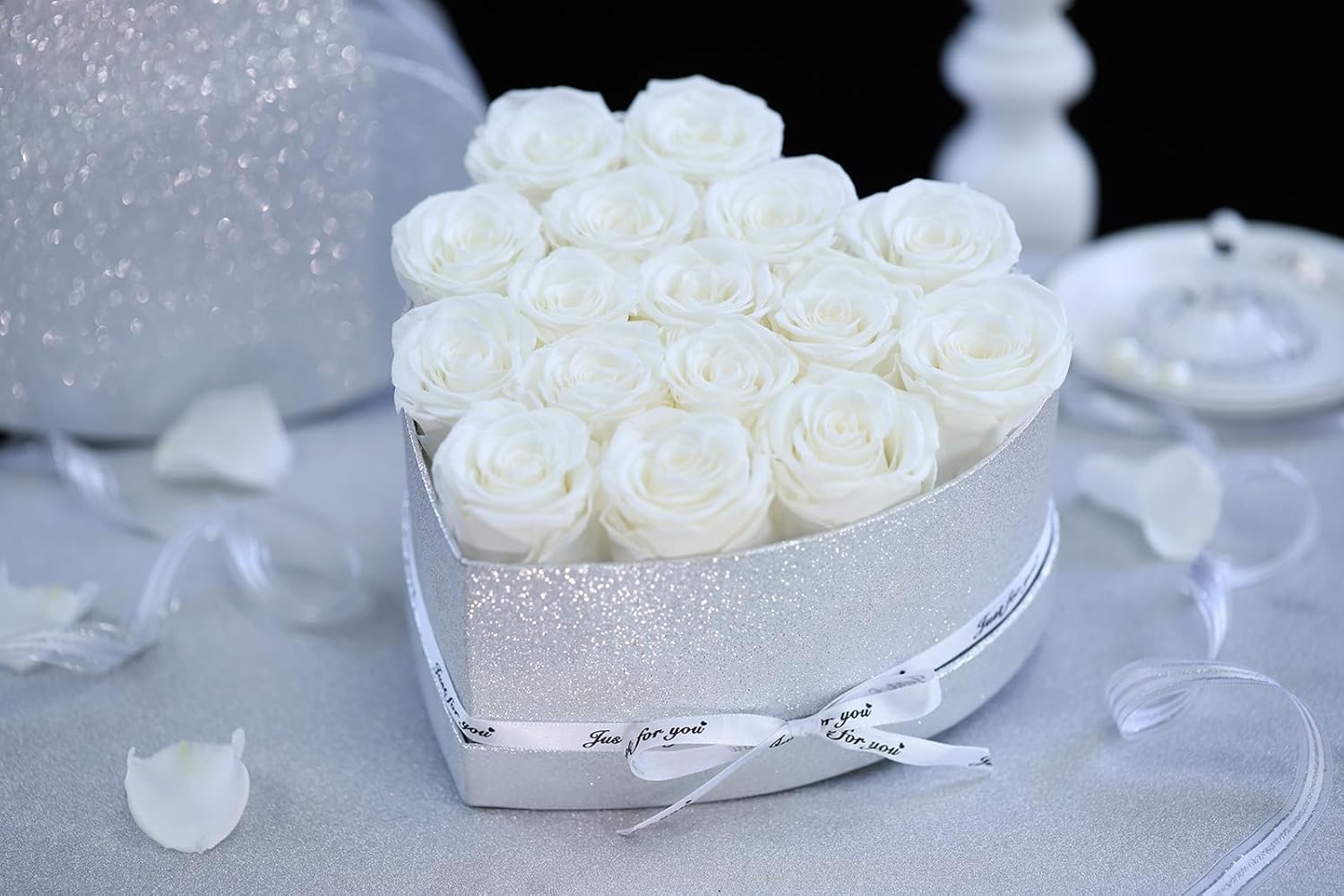 for Mom,Forever Flowers for Delivery, 16 White Preserved Rose in Heart Shaped Box, Eteranl Rose on Anniversary Birthday Gifts for Women, Mother, Wife, Girlfriend,