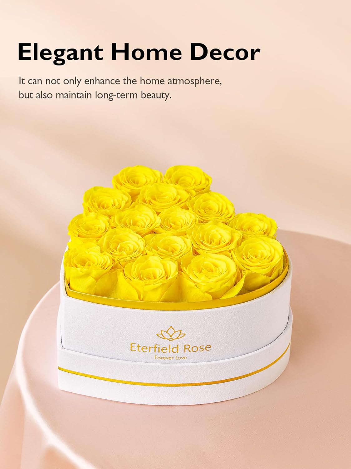 Eterfield Forever Flowers in Heart Shape Box, Preserved Roses That Last a Year Preserved Flowers Birthday Gifts for Her Mom Women Wife Anniversary Valentines Day Mothers Day (16 Roses, Yellow)