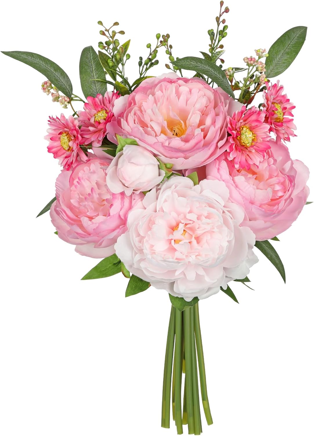 10PCS Hot Pink Flowers Artificial Peonies Silk Flowers with Stems Realistic Faux Peony and Daisies Fake Flowers for Vase Floral Centerpiece Arrangements Wedding DIY Bridal Bouquet Party Home Decor