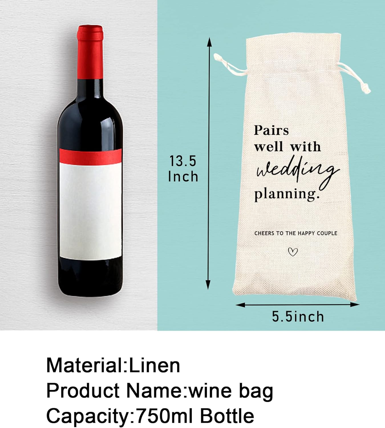 Socive Wedding Gift Wine Bags, Mr and Mrs Wedding Gift, Engagement Wine Bag, Engagement Gift, Linen Drawstring Wine Bag – Pairs Well With Planning a Wedding(5SW102)