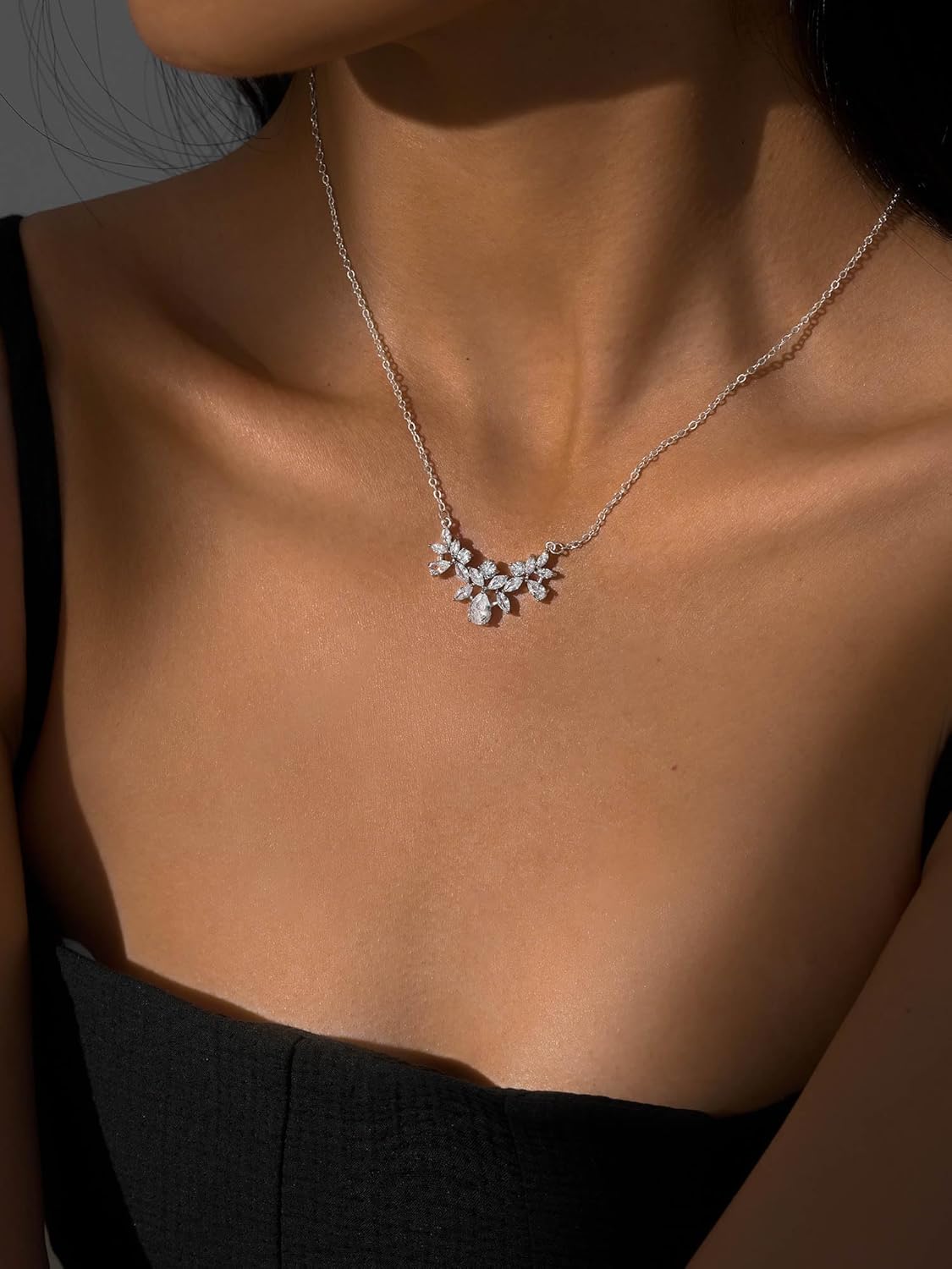 SWEETV Cubic Zirconia Wedding Bridal Backdrop Necklace for Brides, Crystal Dainty Back Necklace, Body Chain Jewelry for Women Prom