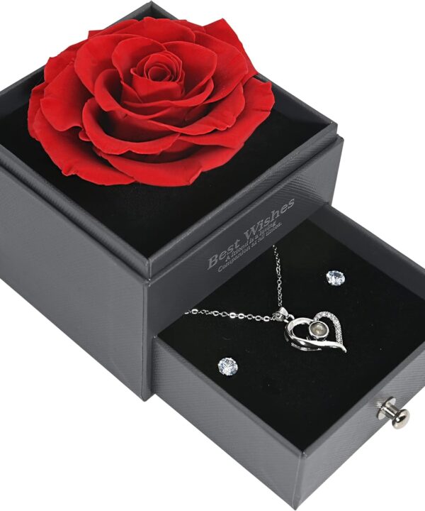 GLAMOUR BOUTIQUE Preserved Real Rose in a Gift Box with Enchanted Flower Gift Set, Gifts for Her, Gift For Mom, Daughter, Wife for Valentines Birthday Graduation - Red