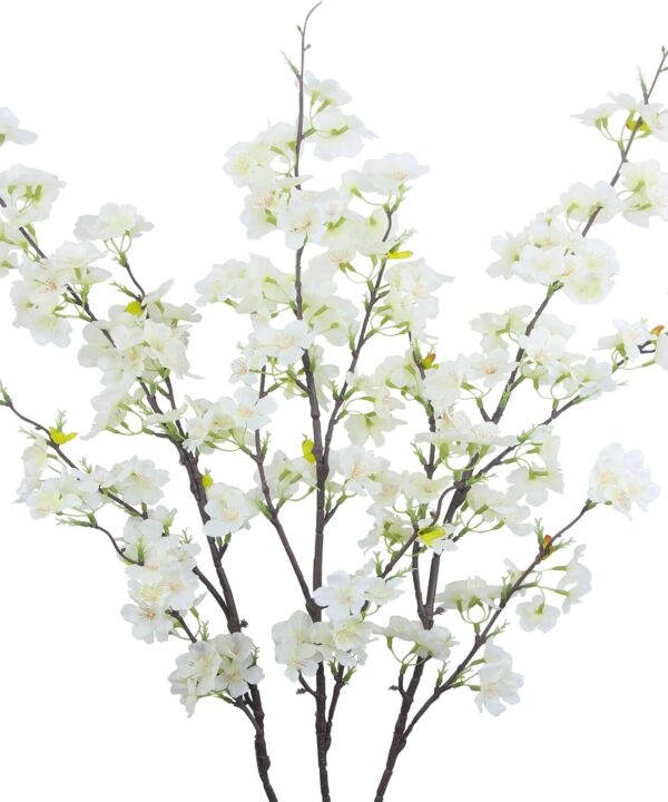 CISDUEO 3Pcs Artificial Cherry Blossom Flower White Silk Peach Flowers Bulk Plum Blossom Flowers with Leaves Cherry Blossom Branches Vase Arrangements for Spring Wedding Indoor Outdoor DIY Party Decor